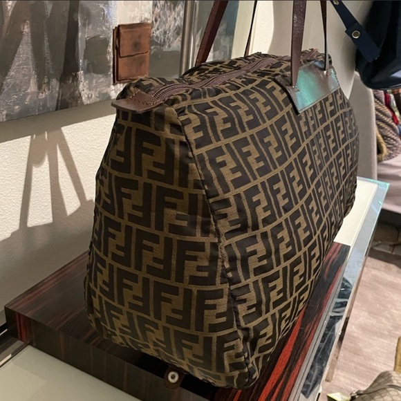 FENDI Large Zucca Canvas Duffle Weekender Tote Bag Black Brown - Picture 6 of 16